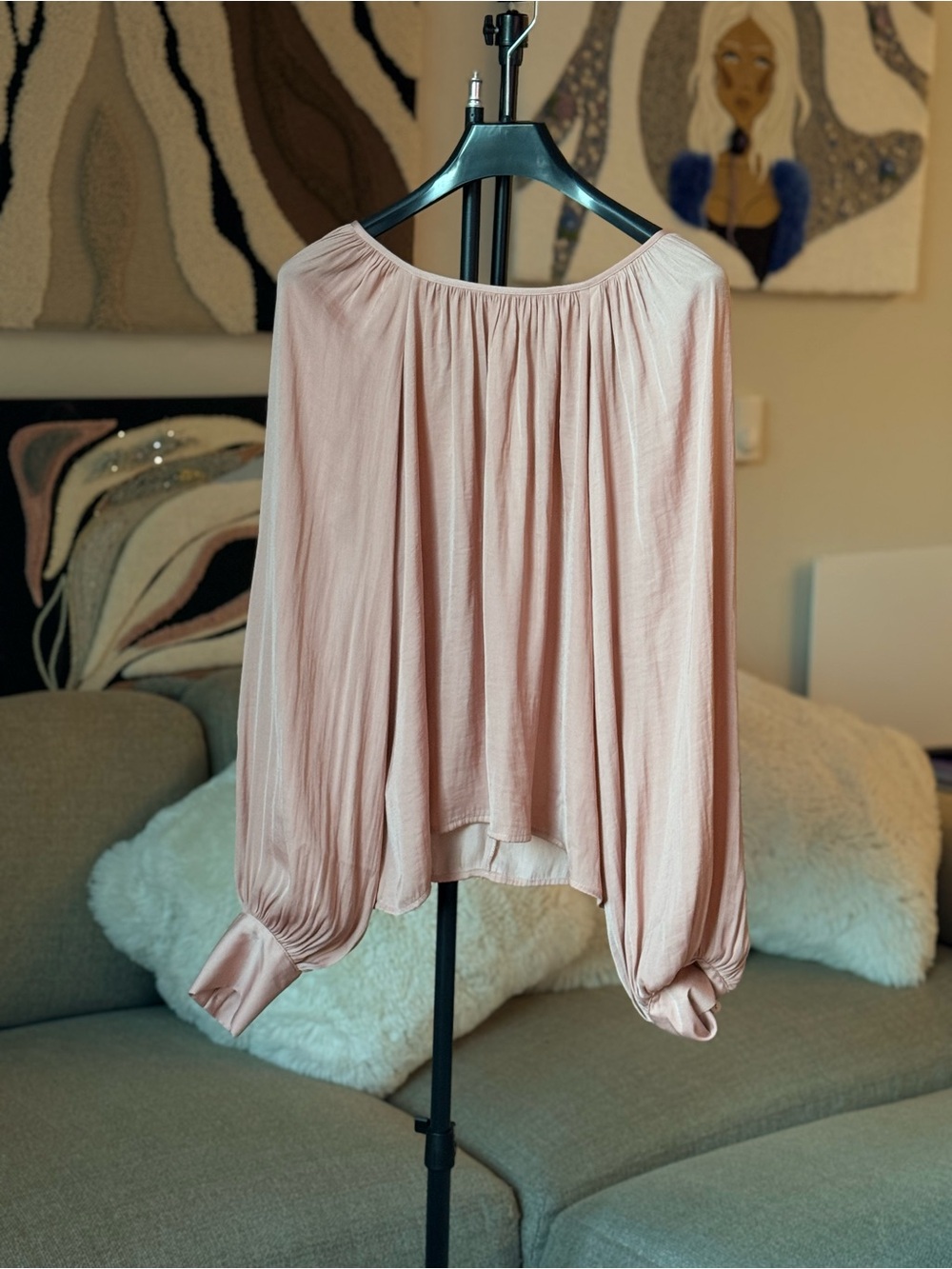 Old Navy Blush Pink Off-Shoulder Balloon Sleeve Top